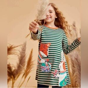 PPTOWN Striped Patched Fox & Bunny Long Sleeve Dress